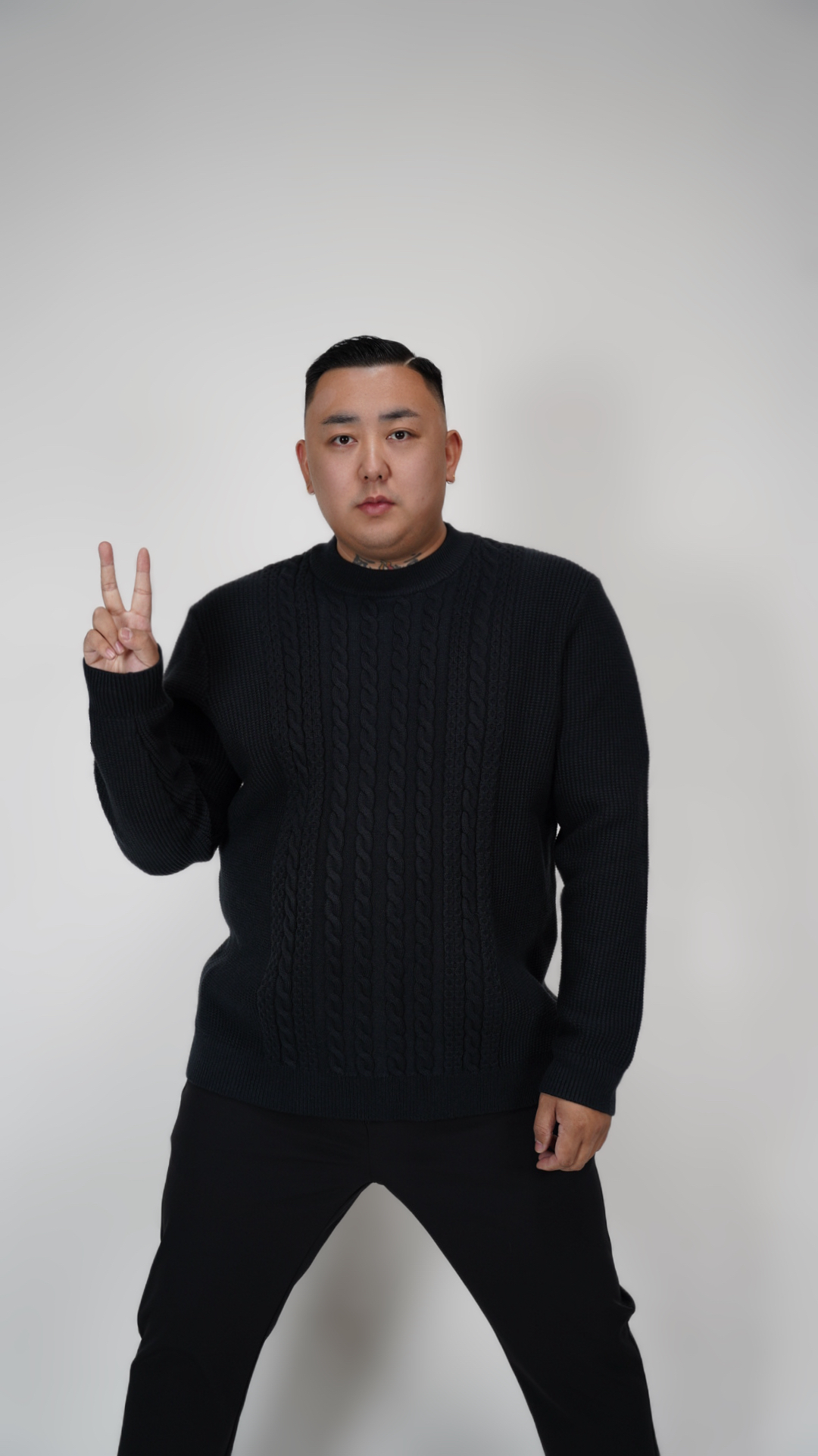 北东老舅百搭品质大码男装时尚款长袖秋冬半高领加厚毛衣-8007