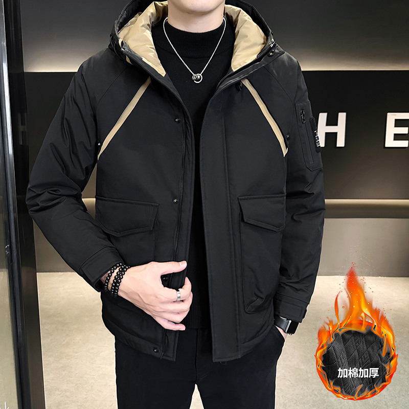 冬季男士加厚保暖夹克青年时尚百搭外套潮流休闲户外工装连帽棉服