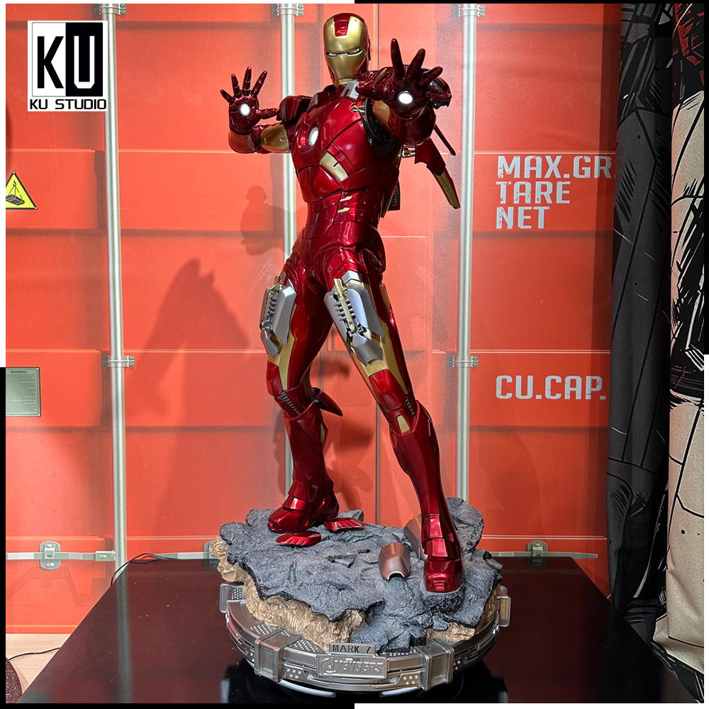 漫威系列 1:2MK7钢铁侠 树脂材质 可发光 1.1米高雕像手办