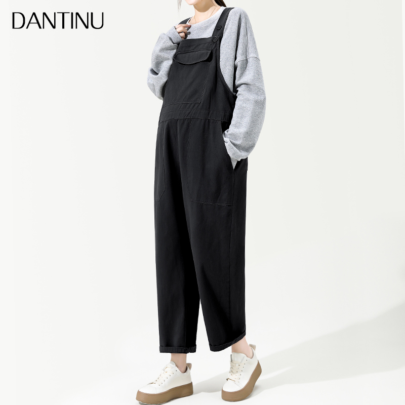 孕妇背带裤外穿春秋大码牛仔时尚韩版宽松休闲阔腿直筒长裤减龄