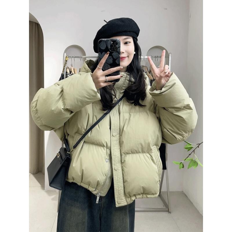 白鸭绒羽绒服女帽子可脱厚实短款2023冬季新款加厚小面包保暖外套