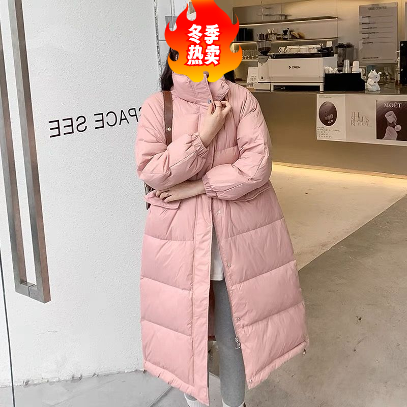 羽绒服女短款面包服2023宽松新款白鸭绒中长款加厚外套