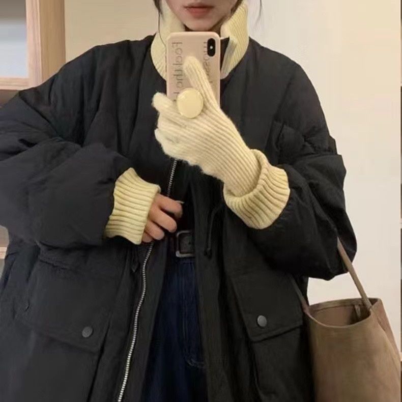 立领针织领收绳大口袋羽绒服2023冬新中长款白鸭绒外套女潮