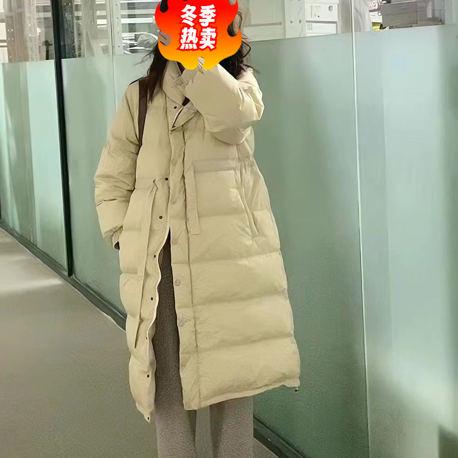 韩系女2023年冬季新款宽松时尚长款过膝保暖白鸭绒韩版收腰羽绒服