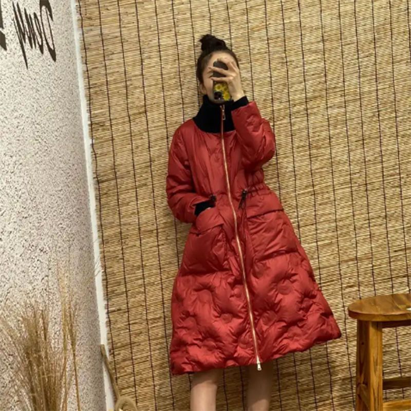 2023冬季新款时尚长款立领拼接羽绒服女洋气显瘦羽绒衣保暖外套潮