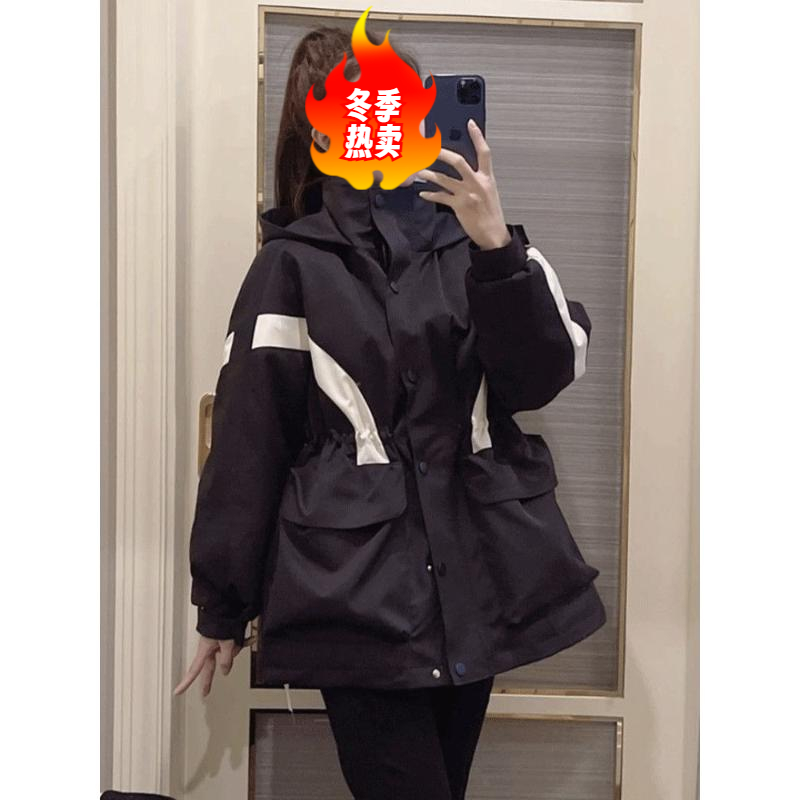羽绒服冬季女2023新款时尚欧货撞色收腰加厚90白鸭绒冲锋衣外套潮