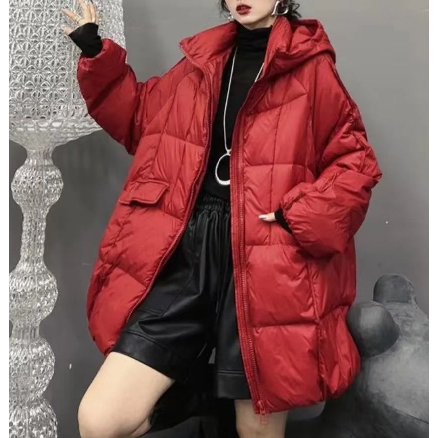 羽绒服女中长款2023冬季新款90%白鸭绒宽松大码加厚连帽保暖外套