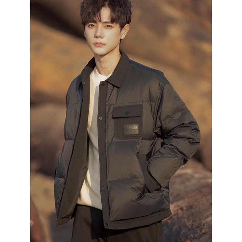轻薄款衬衫式羽绒服男士冬季2023新款休闲青少年夹克短款保暖外套