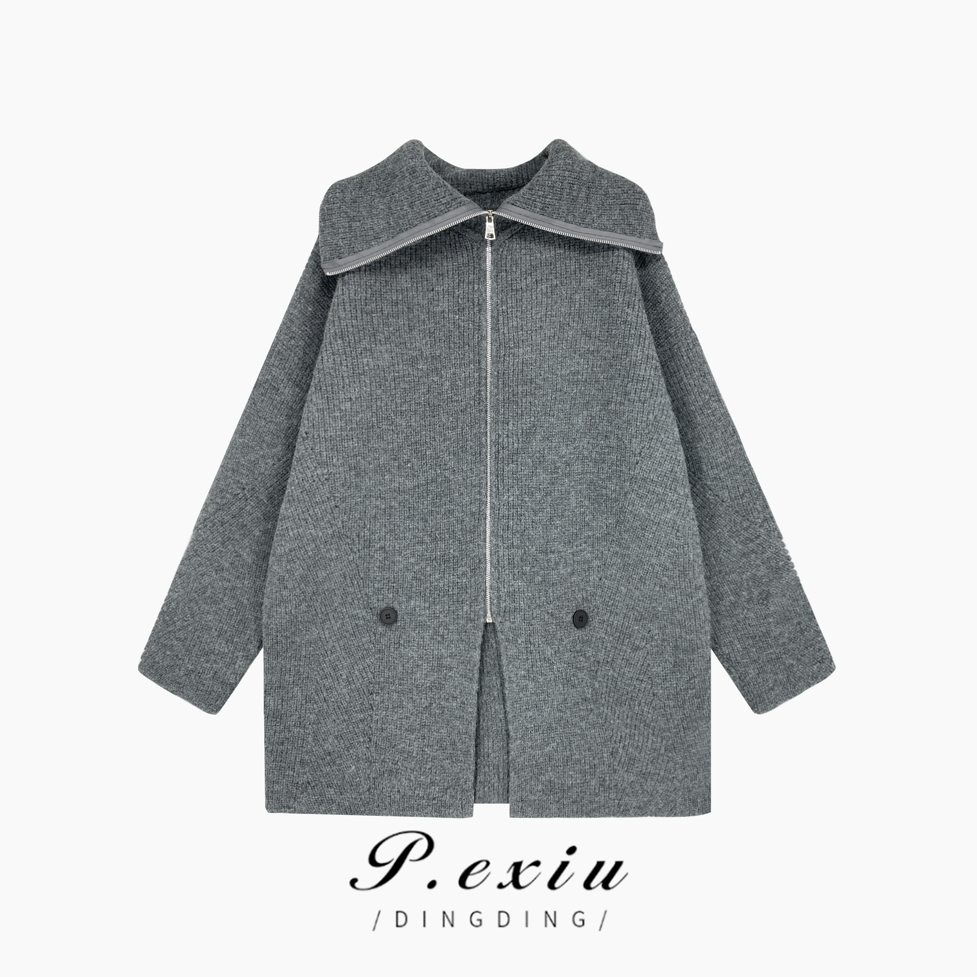 PanYiXiu/潘依绣秋冬新款设计感立领拉链长款毛衣外套 L2320