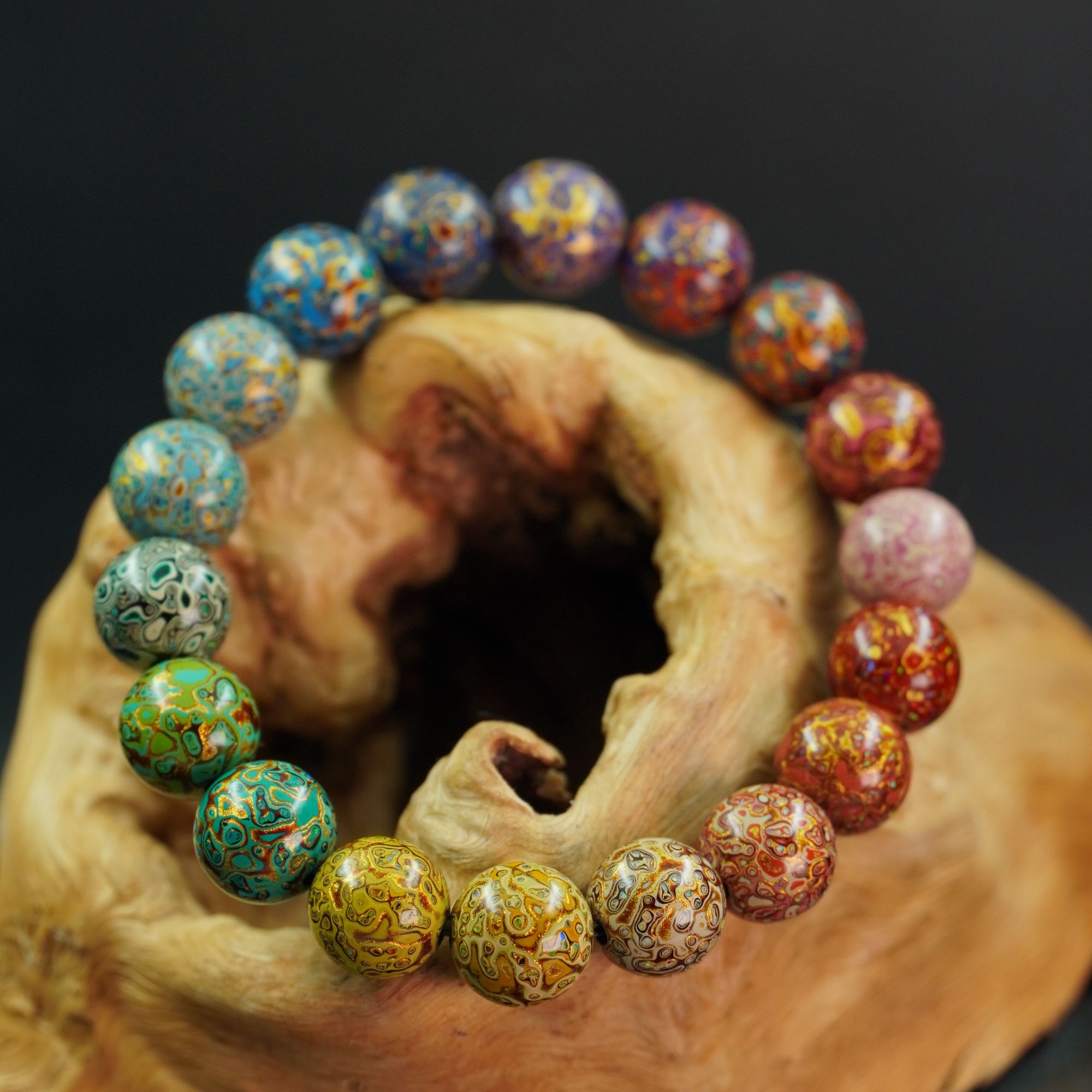 1.0《百福具臻》”天然大漆“细欧镶嵌多宝手串