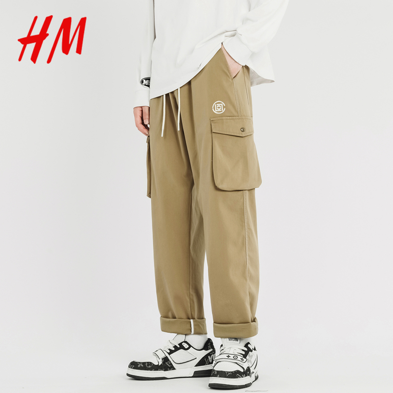 HM专卖店官网高品质潮牌宽松休闲长裤男裤2023新款重磅棉布工装裤