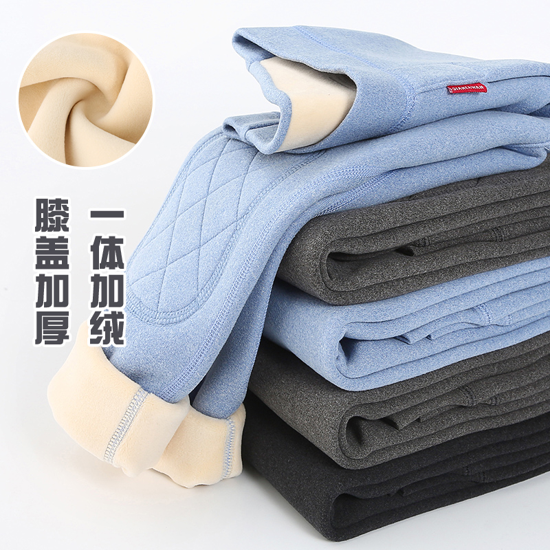 秋冬儿童加绒保暖裤男童加厚棉裤女童一体绒打底裤中大童护膝绒裤