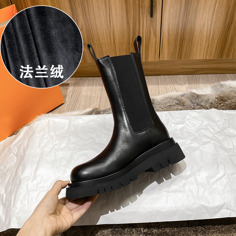 真皮马丁靴女2023年新款中筒厚底春秋单靴时尚切尔西短靴瘦瘦靴