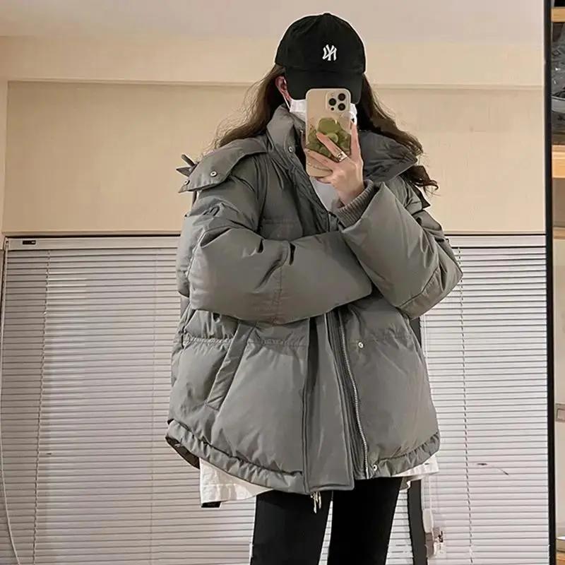 新款灰色爱心羽绒服女2023年新款男女情侣学生加厚面包服冬季外