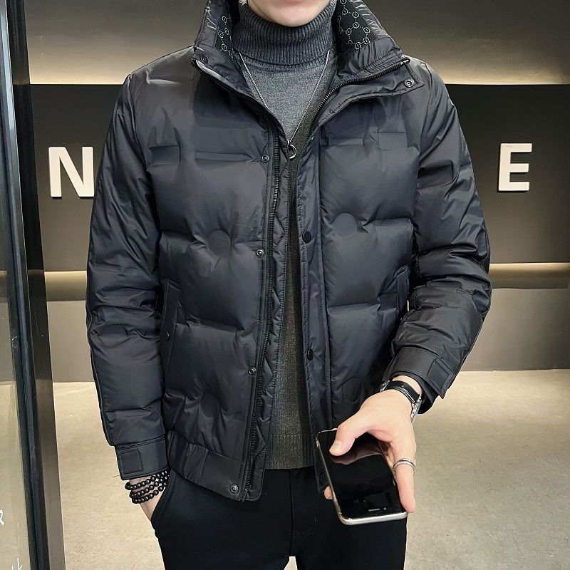 男士羽绒服2023年新款轻薄加厚短款立领压花冬装潮牌帅气冬季外款