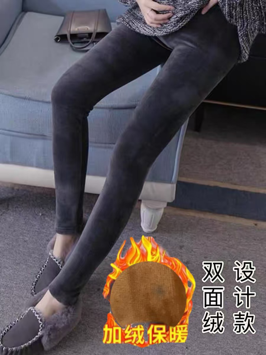孕妇裤秋冬装时尚双面绒加绒保暖小脚裤女外穿孕妇低腰猫咪打底裤