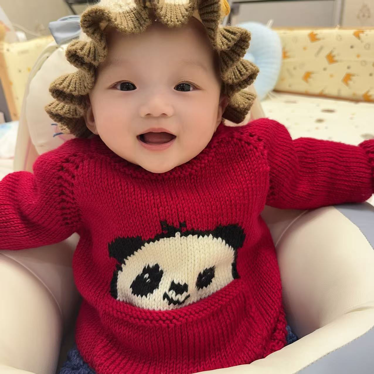 【秋冬】熊猫可爱童装圆领材料包新款时尚宝宝手工织保暖护颈毛衣