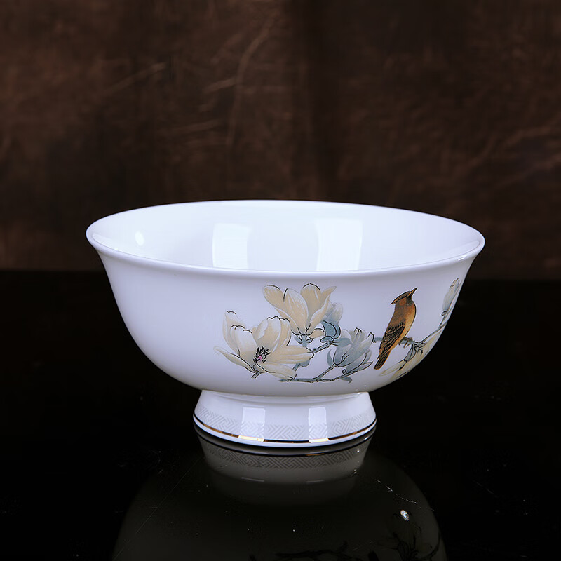 锦秋堂景德镇骨瓷餐具 家用陶瓷器 高脚米饭碗不烫手中式吃饭碗