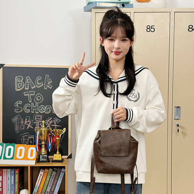 学生卫衣女撞色海军领学院风宽松春季2025新款刺绣上衣