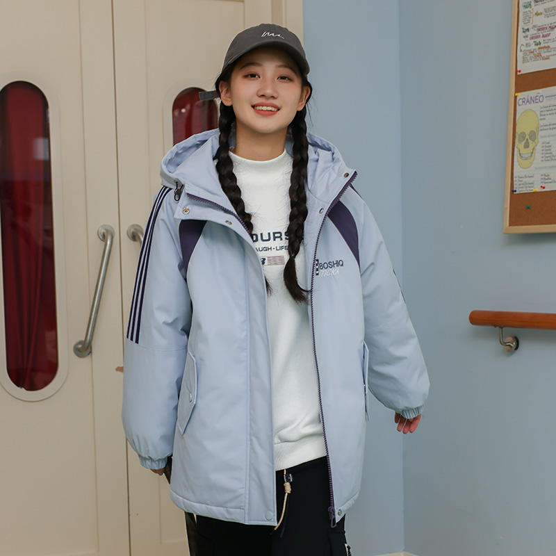 初中生棉衣外套秋冬款2025新款少女宽松连帽夹棉加厚高中学生棉服