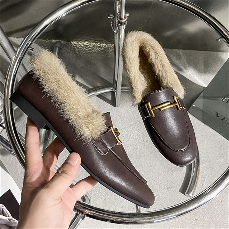 冬季豆豆鞋毛毛鞋女单鞋2023百搭新款秋冬季乐福鞋时尚百搭女外穿