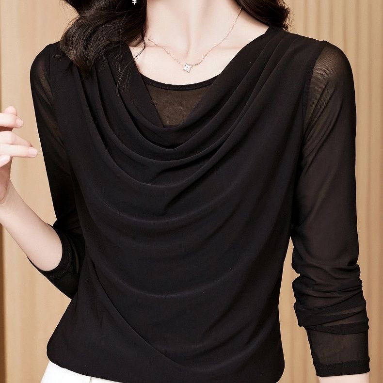 秋款上新网纱上衣2024新款洋气小衫修身显瘦t恤长袖打底衫