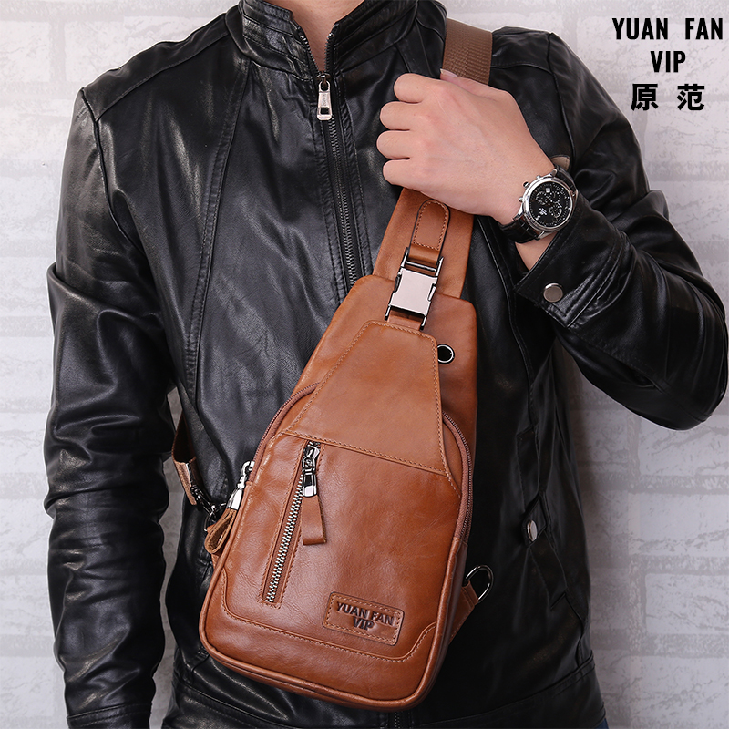 皮六叔2025休闲真皮胸包男士单肩斜跨包纯头层牛皮迷你平板电脑包