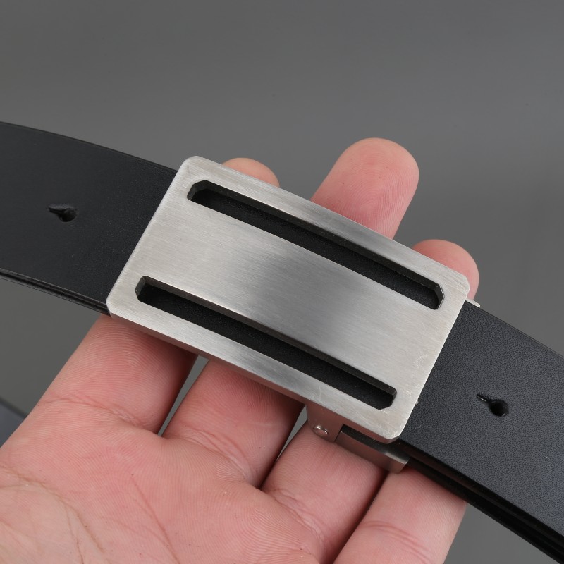 3.5宽钛金属平滑扣头层牛皮带男款腰带高档男腰带手工真皮时尚