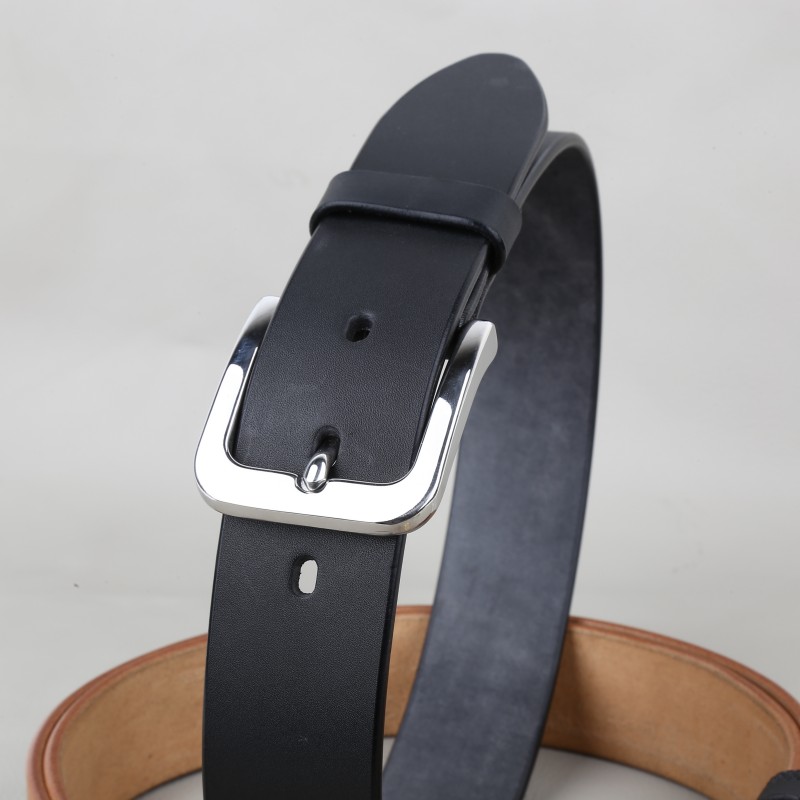 304不锈钢D字针扣男士高档皮带意大利真牛皮手工制作裤腰带