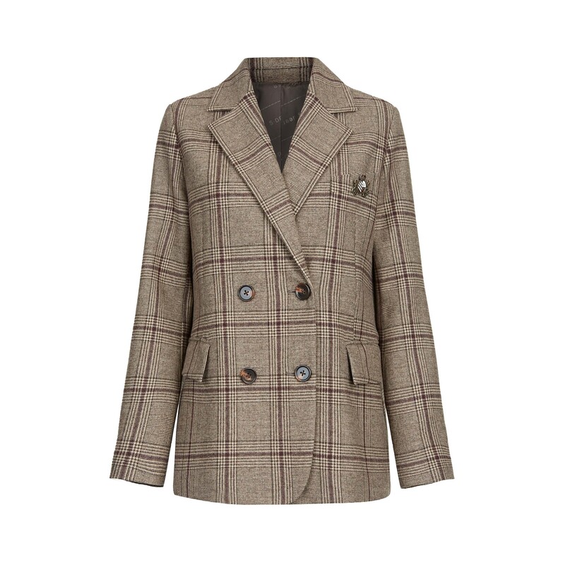 sdeer【雅丹风】套装早秋套装格纹毛呢设计师西装外套女士S23462209