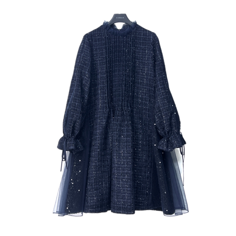 S·DEER圣迪奥设计师新款小香风时尚气质网纱女装连衣裙S234Z12G1