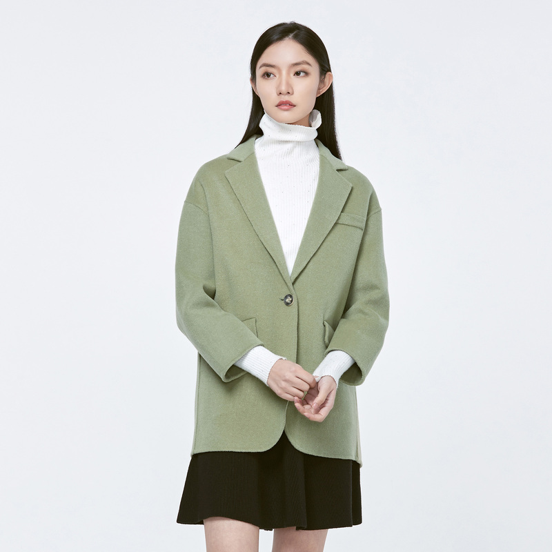 S·DEER圣迪奥女装时尚气质通勤风西装领一粒扣毛呢大衣S21461705