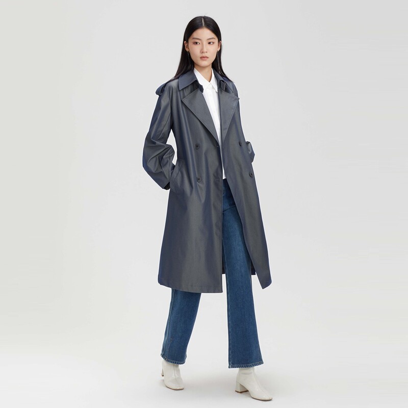 S.DEER女春季新款时尚大休闲翻领收腰中长款风衣外套S231Z1818