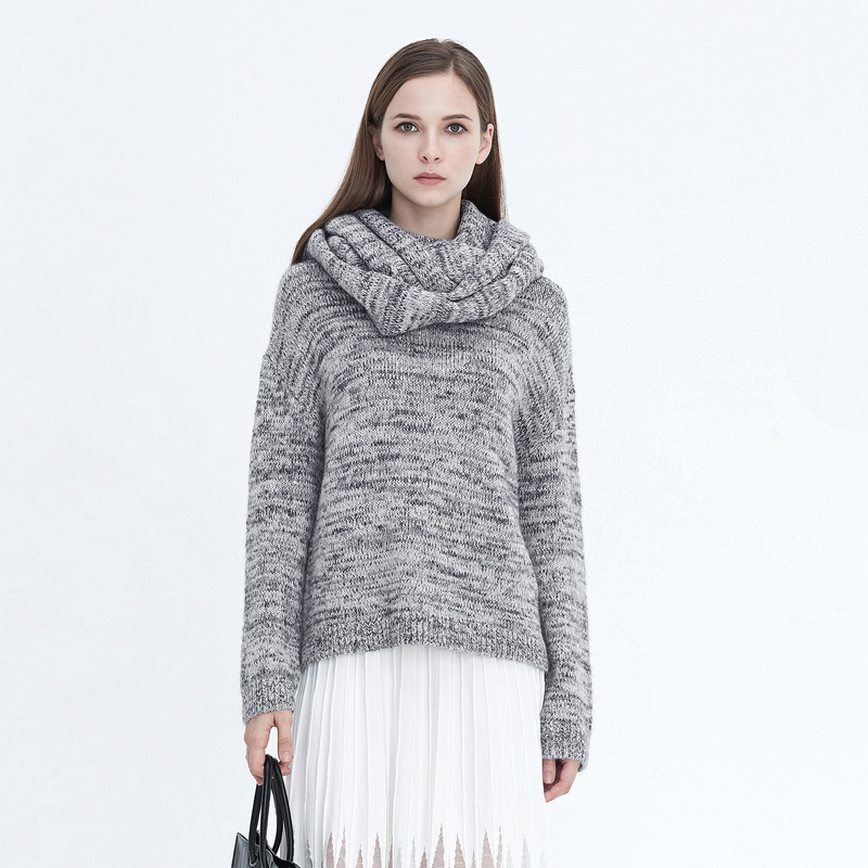 S·DEER圣迪奥女装时尚宽松休闲撞色针织围脖两件套毛衣S20483535