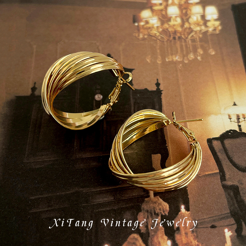 铜合金耳饰 显脸小欧美风耳环【马德里假日】几何耳圈耳扣高级感