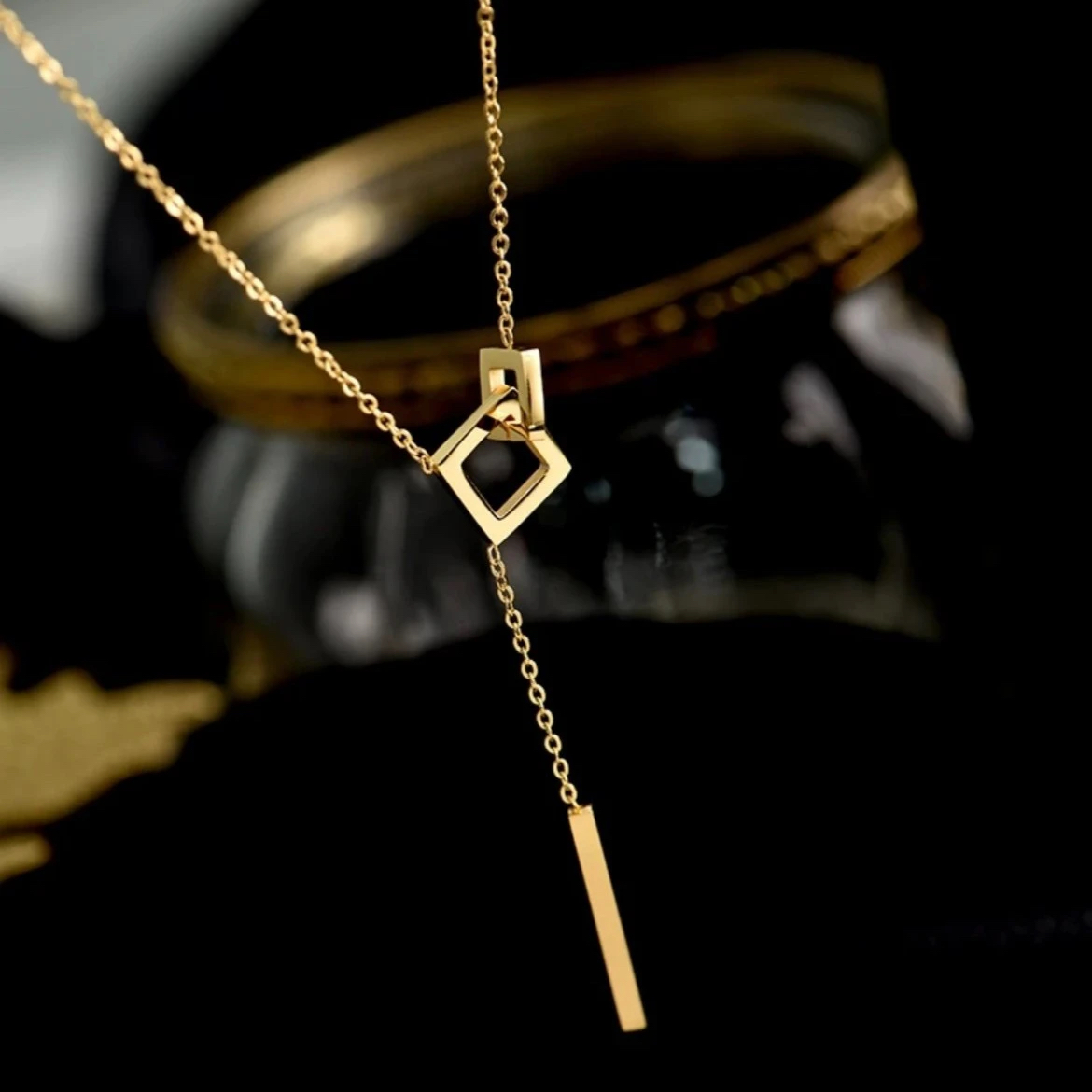 钛钢项链 项链2025年火爆款网红款方框相扣项链轻奢小众高级感