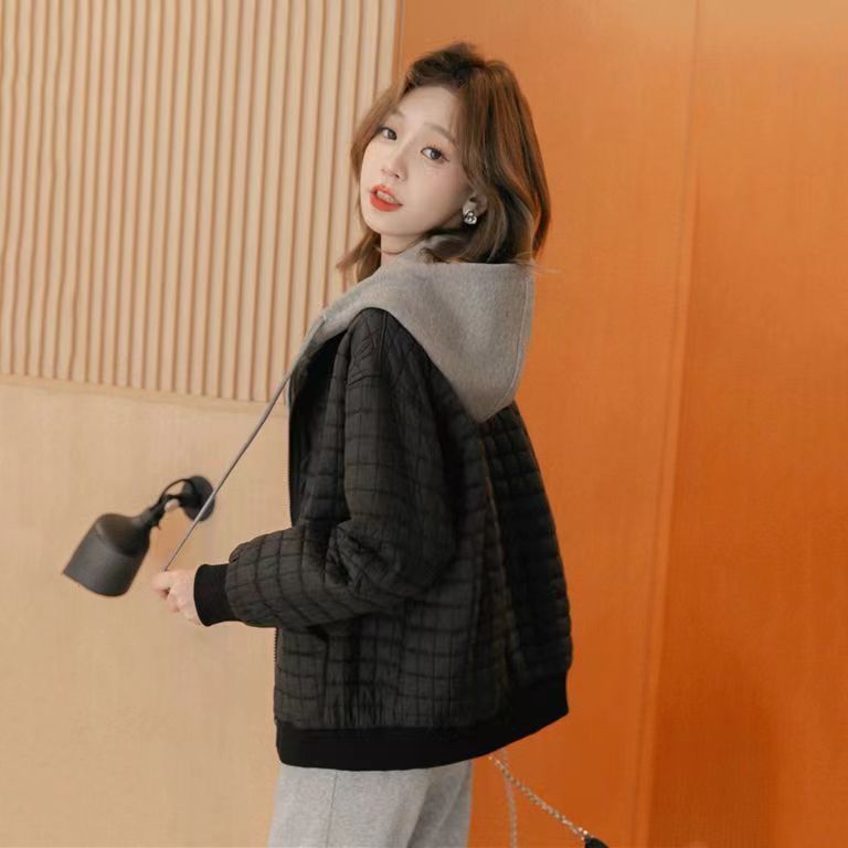 宽松减龄假两件保暖棉服女冬季新款连帽棉衣女2023新款外套女短款