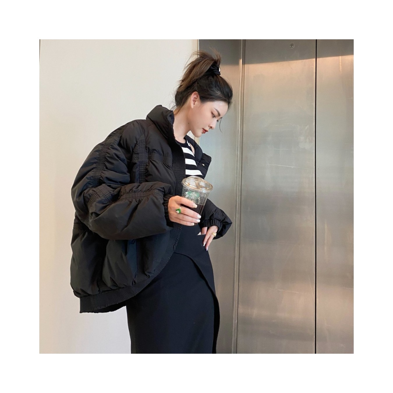 nado皮筋褶皱设计感90白鸭绒羽绒服