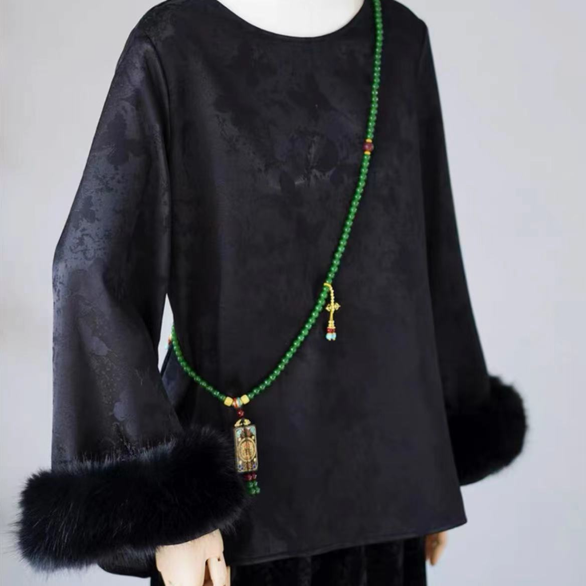 【静夜】新款新中式国风提花百搭显瘦高级长袖上衣