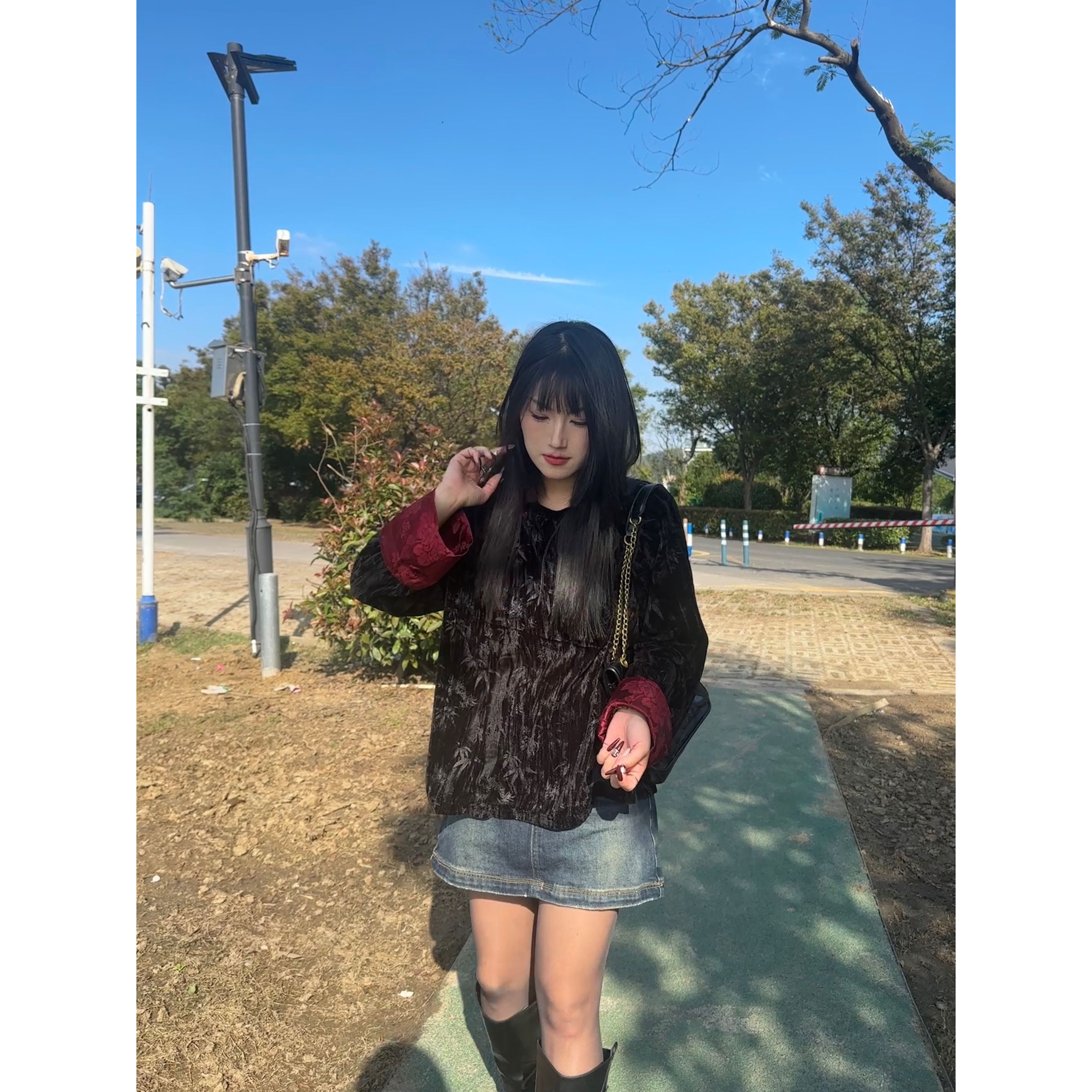 【允安】SHIYUE新中式丝绒压花套头圆领小衫