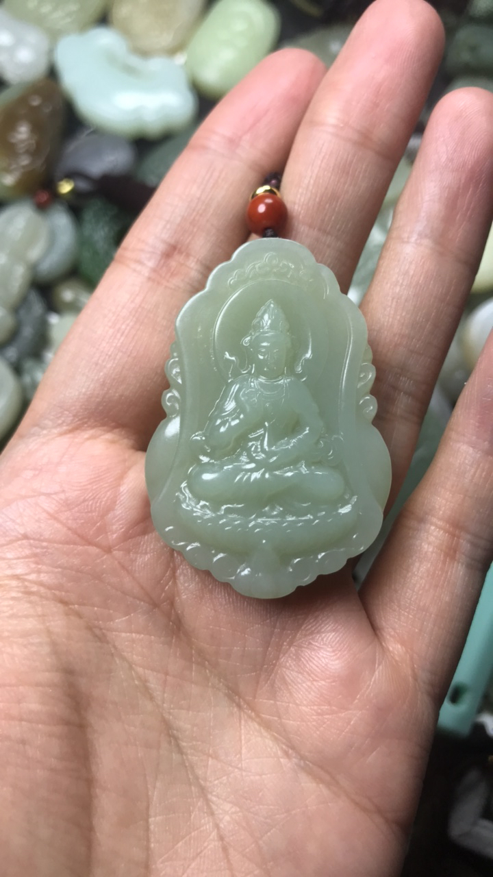 天然和田玉观音牌子吊坠