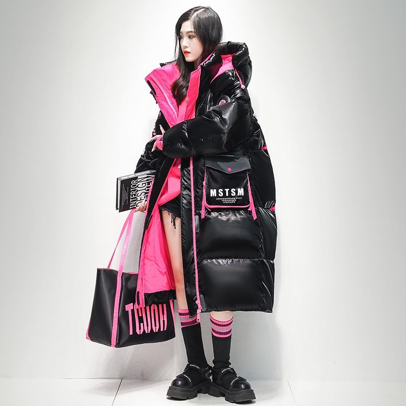 潮牌羽绒服女过膝长款2023年冬季新款时尚宽松白鸭绒免洗连帽外套