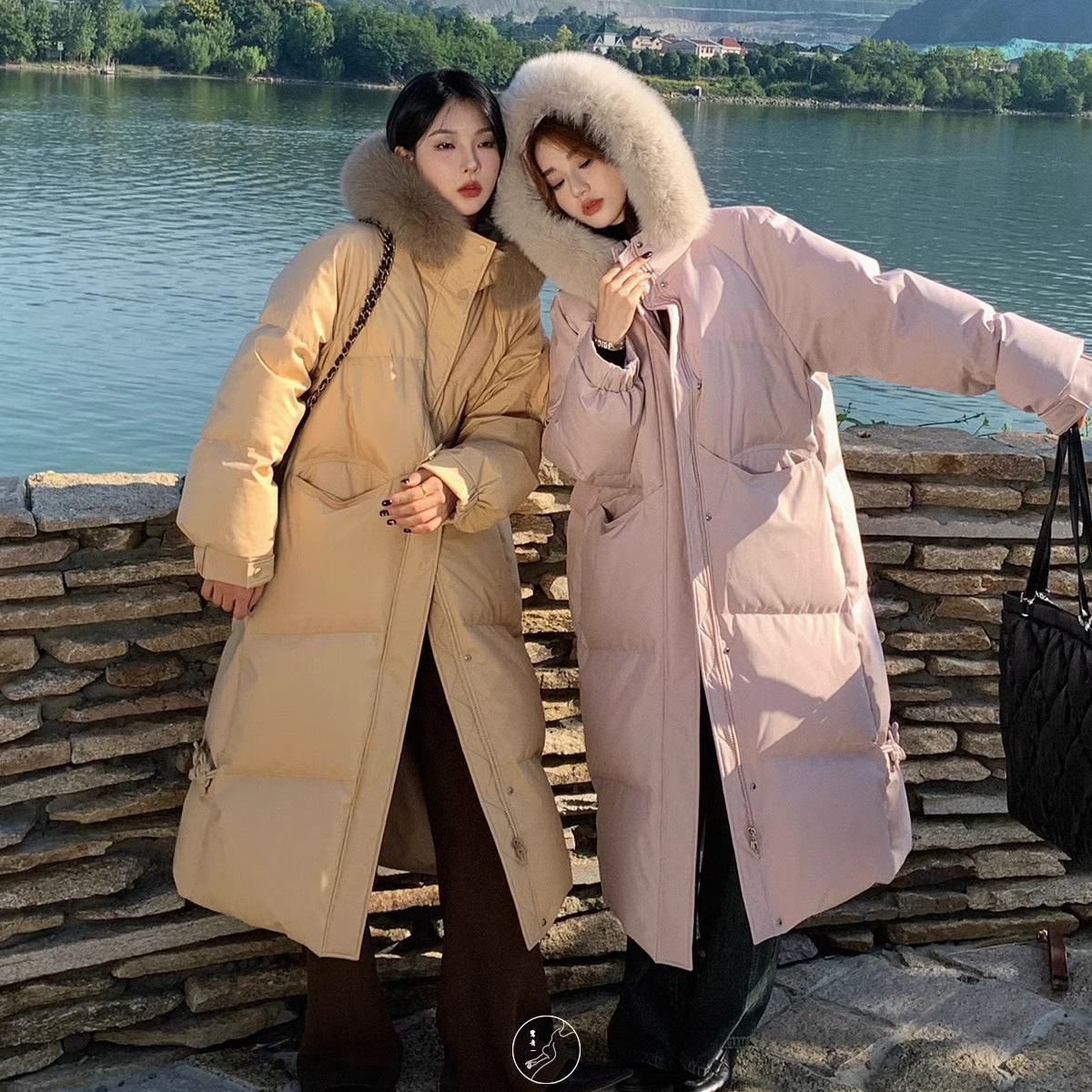 羽绒服女冬季中长款过膝高级感加厚90白鸭绒大毛领外套批发