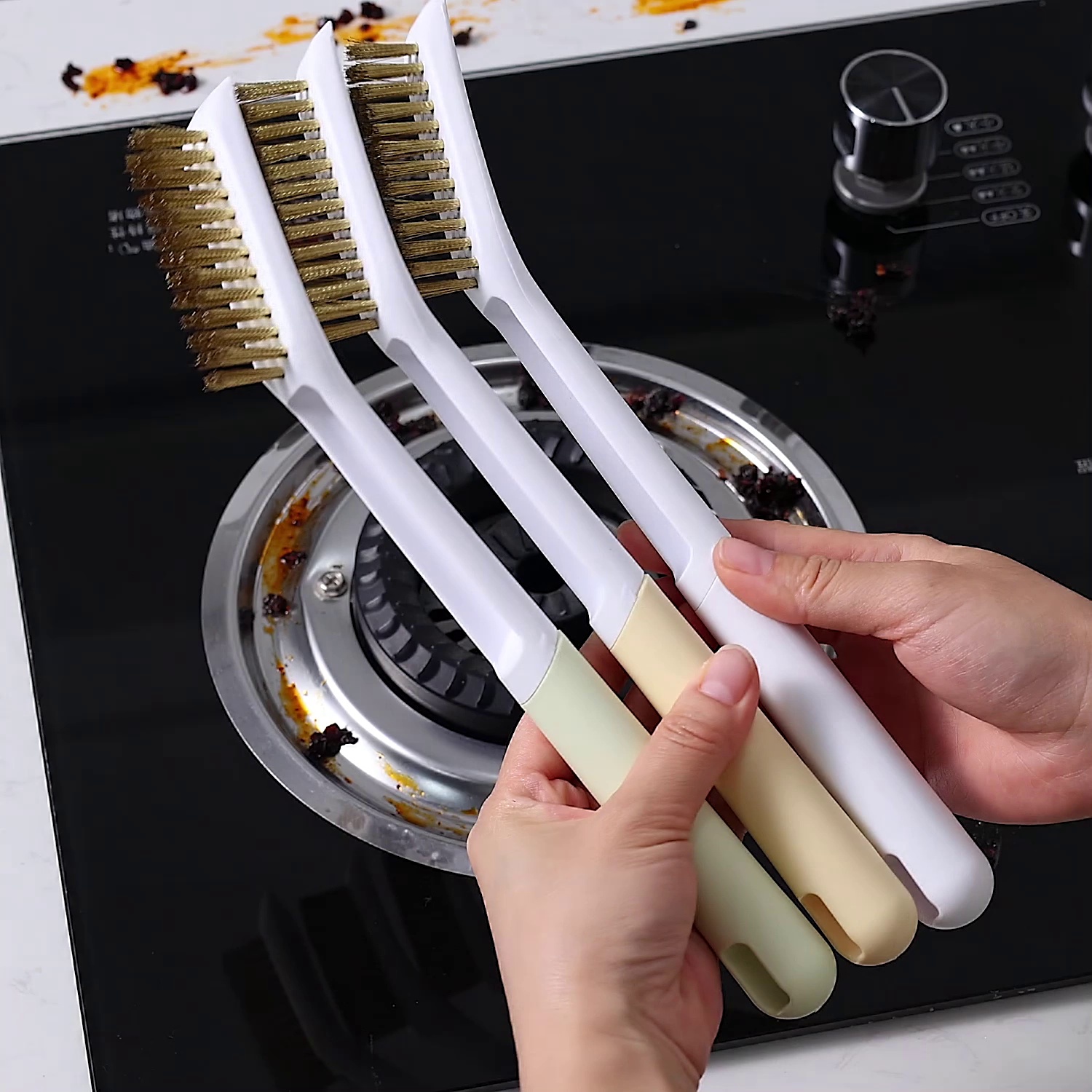 油污刷家用厨房灶台缝隙刷铲除污渍可挂式铜丝长柄清洁刷除垢锅刷