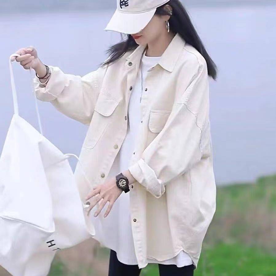 衬衫外套女中长款春秋2024春秋新款牛仔百搭宽松学生工装衬衣韩版