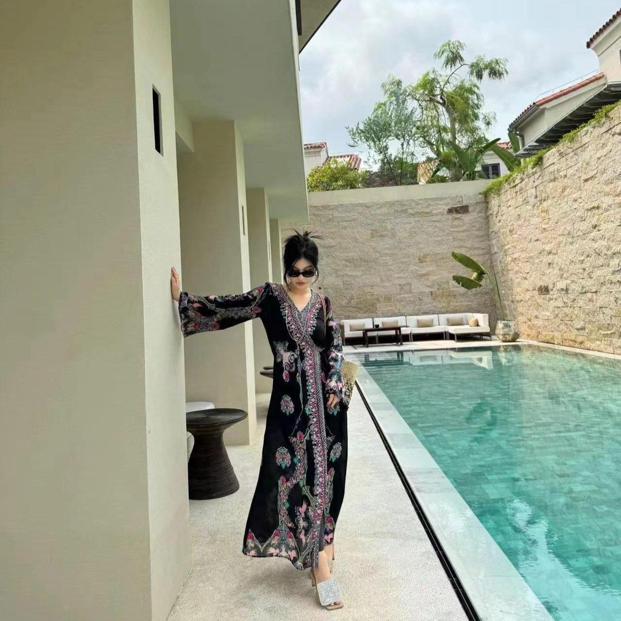 【浪漫花海】小众设计时尚重工烫钻显瘦气质百搭连衣裙 41205