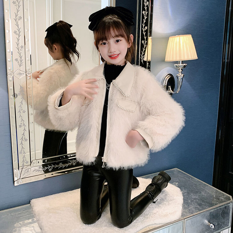 女童秋冬装外套2023新款洋气儿童时髦翻领仿皮草小女孩冬季毛毛衣