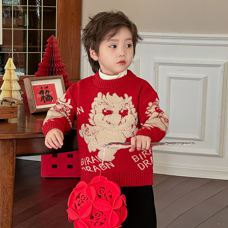 龙年拜年服男童毛衣秋冬儿童过年喜庆衣服2024国风宝宝唐装新年装