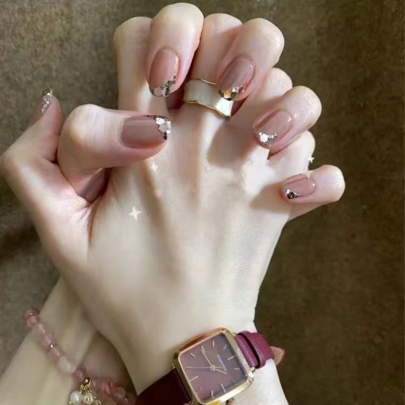 手工穿戴甲法式短方款亮片指甲贴片2022新款秋冬显白美甲贴片批发