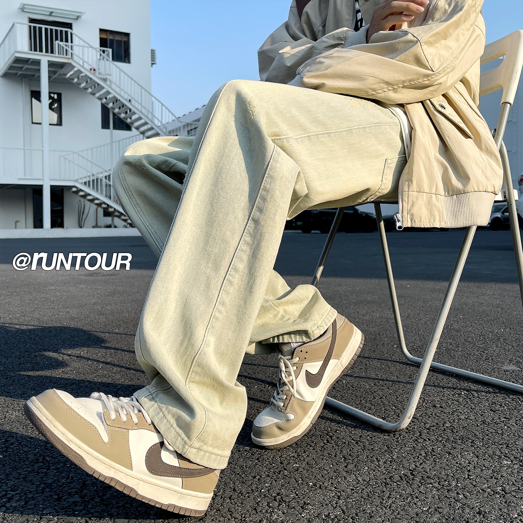 美式复古黄泥染vibe高街牛仔裤男显瘦做旧hiphop宽松直筒休闲长裤